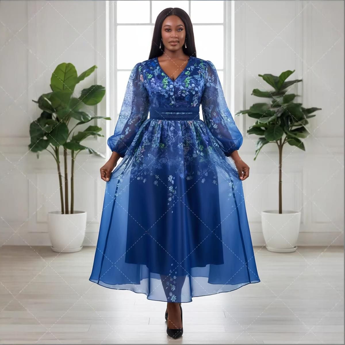 Women's Clothing Plus Size Women's Floral Print Dress Slimming Tummy Concealing Elegant Mother's Wear Spring Party Evening Gown Modest Abaya Dress_ecoleips.com