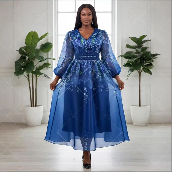 Women's Clothing Plus Size Women's Floral Print Dress Slimming Tummy Concealing Elegant Mother's Wear Spring Party Evening Gown Modest Abaya Dress_ecoleips.com