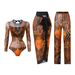 One Piece Swimsuit For Women With Mesh Pants Sun Protective Long Sleeved Three Piece Set Style Vacation Sexy_ecoleips.com