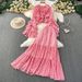 women's french sweet fresh floral print ruffled v neck blouse & high waisted slimming maxi skirt two piece set spring/autumn summer_ecoleips.com