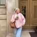 2024 Winter New Pink Sweet Round Neck Pullover Lazy Sweater_ecoleips.com