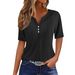 Women's Clothing Summer Tops Holiday Style Fashion Casual Loose Comfortable V Neck Jacquard Hollow Short Sleeved T Shirt_ecoleips.com