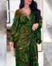 Women's Clothing Spring And Summer Long Skirt Patchwork Waist Skirt V Neck Printed Belt Dress_ecoleips.com