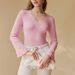 Elegant Slim-Fit Knit Top – Embellished Bell Sleeve Pullover With Beaded Detailing (Ivory, Blush Pink, One Size)_ecoleips.com