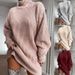 Autumn-Winter Knitwear Mid-Length Raglan Sleeves Semi-Turtleneck Sweater Dress_ecoleips.com