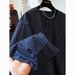 Navy Blue Striped Round-neck Long-sleeve Shirt Women, Korean Style, Simple And Elegant, Loose Casual Top For Autumn_ecoleips.com