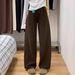Retro American Brown Curved Jeans plus Size Women Straight Leg Slimming Wide Leg Pants for Pear Shaped Figures Autumn Style_ecoleips.com