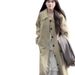 Minimalist Korean-style Lapel Trench For Girls, New Spring Model In Khaki Color, Mid-length, Elegant Coat_ecoleips.com