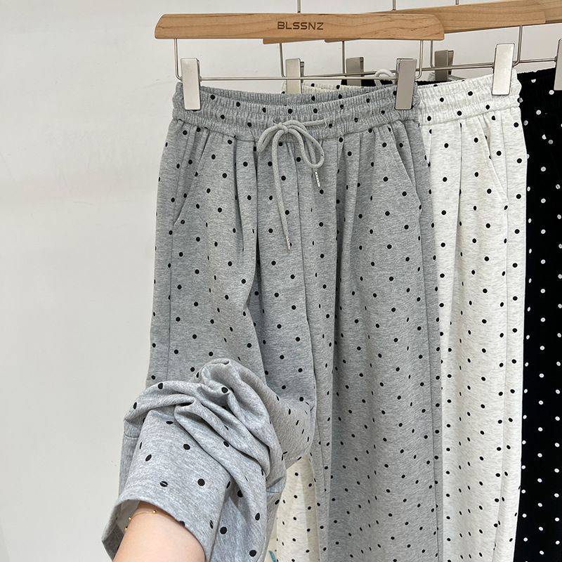 Women's Clothing Women's Simple And Comfortable Polka Dot Pants Breathable Drawstring Pants Casual Sports Wide Leg Pants_ecoleips.com
