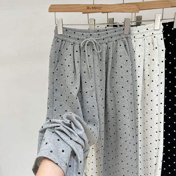 Women's Clothing Women's Simple And Comfortable Polka Dot Pants Breathable Drawstring Pants Casual Sports Wide Leg Pants_ecoleips.com