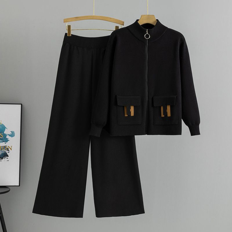 Women's Clothing Autumn And Winter New Knitted Cardigan Wide Leg Pants Two Piece Suit Trend_ecoleips.com