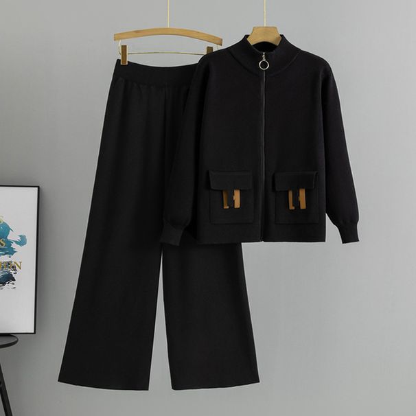 Women's Clothing Autumn And Winter New Knitted Cardigan Wide Leg Pants Two Piece Suit Trend_ecoleips.com