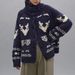 Fair Isle Knit Cardigan – Nordic High Neck Coat, Oversized & Cozy For Winter_ecoleips.com