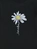 Women's Casual Black T-Shirt round Neck Short Sleeve Daisy Print Cotton Polyester Top Fast Fashion European American Style_ecoleips.com