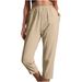 Suitable For All Seasons Summer Cotton Linen Solid Color Elastic Waist Side Pocket Design Casual Women's Capri Pants_ecoleips.com