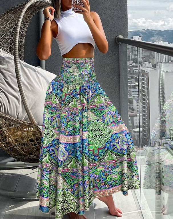 2024 Cross-Border Foreign Trade European And American Summer Fashion New Style Floral Print Casual Vacation Skirt_ecoleips.com