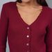 V-Neck Button-Up Cardigan – Ribbed Knit Sweater With Raw Edge & Bell Sleeves (S-L, Khaki/Grey/Black/Red)_ecoleips.com