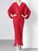 Freeacy Women's Solid Color V-neck Batwing Sleeves Evening Dress High Waist Slim Fit Fringe Dress 2025 Fall Stylish Party Gowns_ecoleips.com