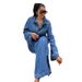 Cross-Border European And American Women's Denim Fashion Casual Long Sleeve Lapel Pocket Top Lace-Up Straight-Leg Pants_ecoleips.com