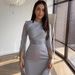 Elegant Long Sleeve Wrap Dress For Women - Flattering A-Line Silhouette, Breathable Poly-Cotton Blend, Versatile Spring Outfit_ecoleips.com