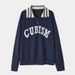 Lazy Wind Contrasting Colors Letter Embroidery Polo Collar Long Sleeve Top Sweater Women_ecoleips.com