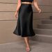 Satin A-Line Midi Skirt - Elegant High-Slit Polyester Skirt For Women European And American Style_ecoleips.com