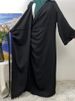 Ramadan Muslim Fashion Linen Open Abaya Woman Holiday Long Dresses For Eid Caftan Marocain Femme Islam Black Robe Jalabiya Solid_ecoleips.com