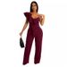 Women's Ruffled One-Shoulder Sleeveless Jumpsuit Deep V Neck Loose Fit Solid Color European American Style_ecoleips.com