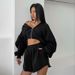 Women's Loose Fitting Two Piece Set Hooded Zipper Short Sweatshirt And Shorts Autumn Winter Casual Comfortable Fashion Clothing_ecoleips.com