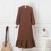 Women's Clothing Puff Sleeves Ruffle Hem Dress Retro Robe Pocket Women's Loose Long Dress_ecoleips.com