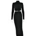 Women's Clothing Half High Collar Long Sleeved Stitching Dress Female Fashion Hot Sale Sexy Temperament Backless Pleated Long Skirt Winter_ecoleips.com
