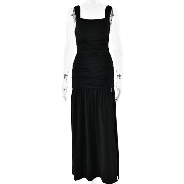Sexy Hot Girl Bodycon Dress Spaghetti Strap Open Back Design Ruched Details High Split Slimming Tight Party Dress For Women_ecoleips.com