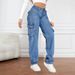 K New Retro Mid Waist Multi Pocket Workwear Jeans For Women's Casual Straight Leg Pants_ecoleips.com