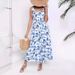 Slim Fit Sleeveless Strap Printed Women's Long Dress Lace-Up Bohemian Style_ecoleips.com
