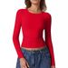 Women's Slim Fit Round Neck Long Sleeve T-Shirt – Stretchy & Sexy Basic Top For Fall & Winter (Oversized & Cropped Fit Options)_ecoleips.com