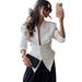 Elegant V-Neck Belted Blazer For Women - Slim Fit Tailored Long Sleeve Office Jacket With Waist Tie (White/Black/Burgundy/Brown, S/M/L/XL)_ecoleips.com