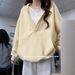 Fashionable, Age-reducing, High-end, Super Stylish Top Milky Yellow With A Half-zip Hooded Pullover Sweatshirt For Women_ecoleips.com