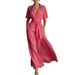 Elegant Retro Casual Dress AAA European Style Slimming Waist Cinching Solid Color Women's Cross Border French Resort Fashion_ecoleips.com