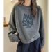 European-style High-end Gray Round-neck Pullover Loose Printed Sweatshirt For Women, Autumn And Winter, Fleece-lined,_ecoleips.com