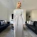 Middle Eastern Traditional Clothing Embroidered Abaya Dresses Solid Color Muslim Dress Arab_ecoleips.com