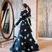 Elegant Floral Print V-Neck A-Line Maxi Dress With High Waist & Long Sleeves – Polyester Blend Comfort For Women_ecoleips.com