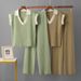 Women's Summer Two Piece Set Cross Border Style Simple Solid Color Loose Sleeveless Knit Top with Sporty Slim Fit Wide Leg Pants_ecoleips.com