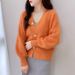 French V-Neck Candy Color Long Sleeve Cardigan Women's Loose Knit Sweater Coat Casual Elegant Outerwear_ecoleips.com