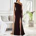 One-Shoulder Evening Gown With Detachable Cape High Slit Black Sequin &Gold-Embellished Formal Dress For Hosts & Performers (Floor-Length With Train)_ecoleips.com