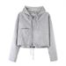 hooded Cotton Jacket Autumn, Plus-size European And American Women's Clothing, Loose-fitting, Drawstring,_ecoleips.com