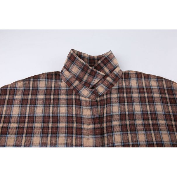 American Style Vintage Vintage Plaid Shirt Women's Long Design Sense Base Plaid Loose Shirt_ecoleips.com