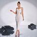 European And American Women's New High End Suspender V Neck Slim Hollow Sequin Beads Banquet Evening Dress_ecoleips.com