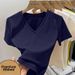 Women's Style Ribbed V Neck T Shirt Short Sleeved Summer Wear Slim Fit Fashionable Alluring Revealing Collarbone Trendy New Style_ecoleips.com