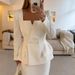 Women's Clothing Suit Autumn Square Collar Casual Solid Color Waist Two piece Suit_ecoleips.com