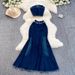 Women's Clothing Raw Edge Denim Tube Top With Internet Celebrity Photogenic High School Long Skirt Two Piece Suit_ecoleips.com